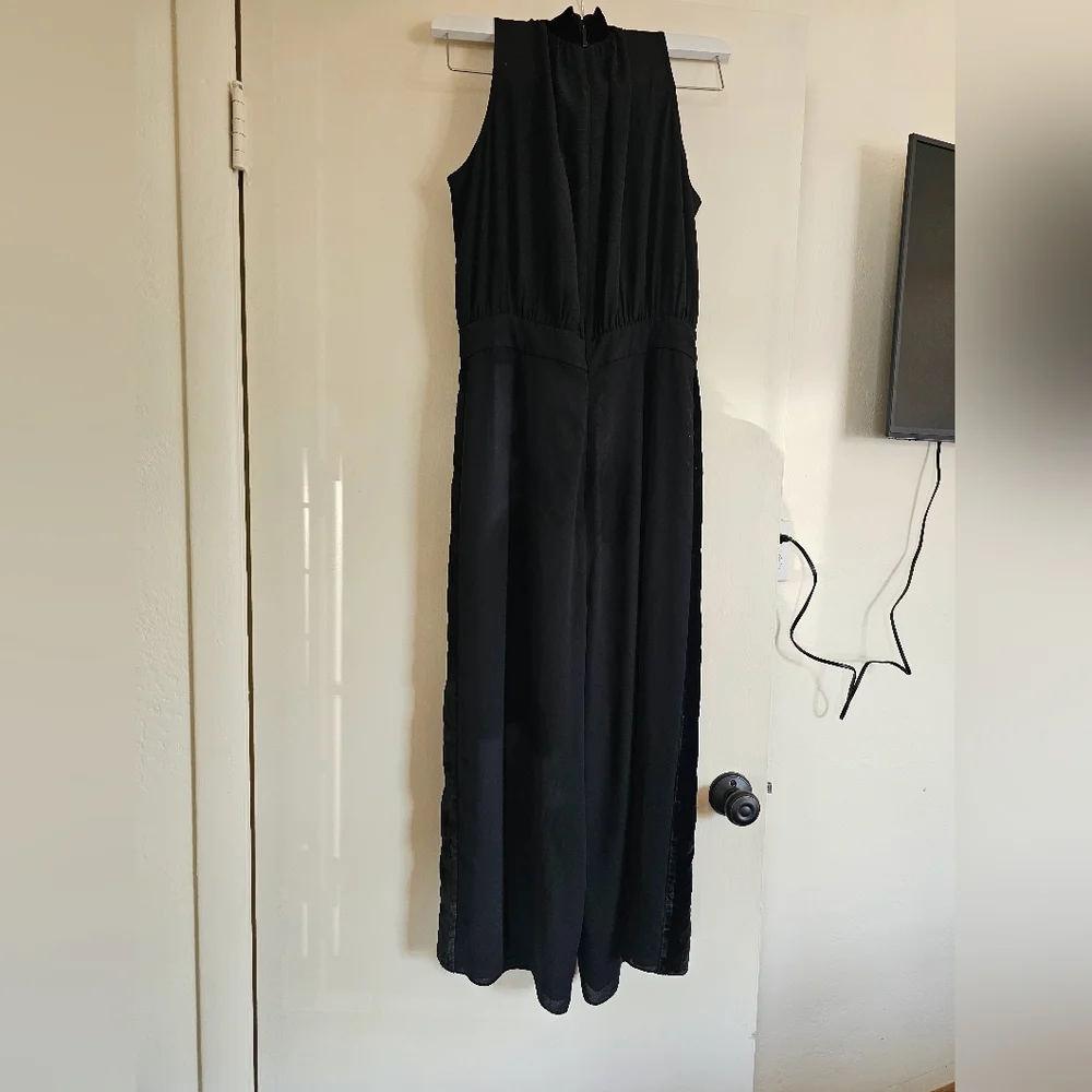 Kate Spade Elegant Chic Black Velour‎ Accents Bow Sleeveless Jumpsuit Sz 8